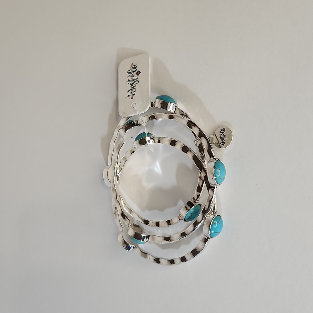 West & Co. 3-Piece Burnished Silver & Oval Turquoise Bangles - Picture 2 of 2